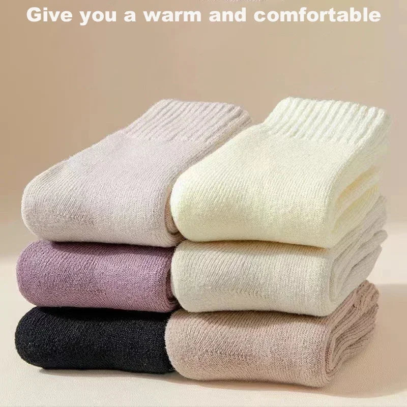 3 Pairs Women Socks Wool Autumn Winter Warm Snow Markron Color Thick Plush Hairy Soft Postpartum Stockings Floor Sleep Socks