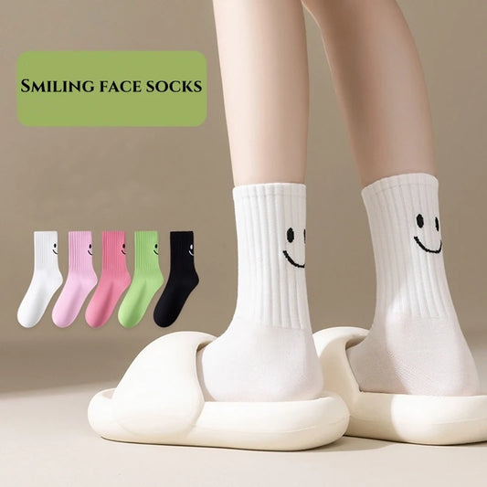 Women Socks Smiling Face Designer Sock Women Solid Dopamine Funny Socks Japan/Korean Sock Couple Mid-tube Sock Sport Casual Sock