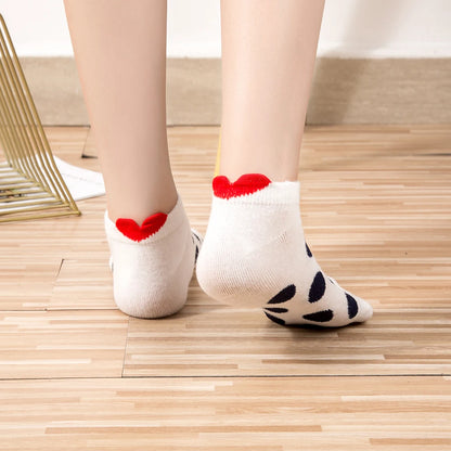 5Pairs New Cute Heart Socks Women Cotton Socks Wavy Stripes Ankle Socks Short Low Cut Sock Casual Gril White Socks 35-40