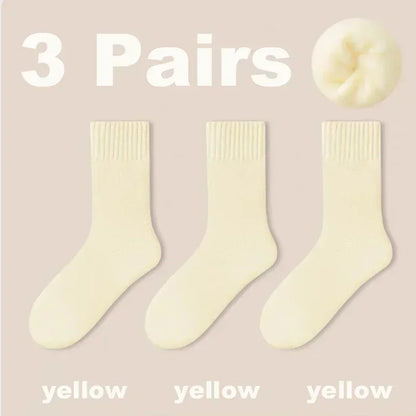 3 Pairs Women Socks Wool Autumn Winter Warm Snow Markron Color Thick Plush Hairy Soft Postpartum Stockings Floor Sleep Socks