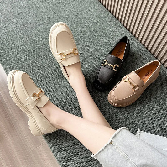 New Lefu Slippers Summer Spring Women's Home Anti-slip Vintage British Style Net Red Vintage Small Golden Buckle Head Shoes